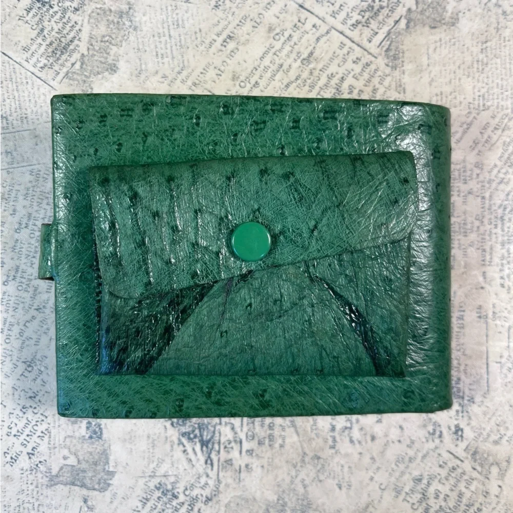 Vintage Green Genuine Ostrich Leather Bifold Wallet IRMSTAN